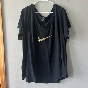 Nike Black with Metallic Gold Logo T Shirt Size 3X